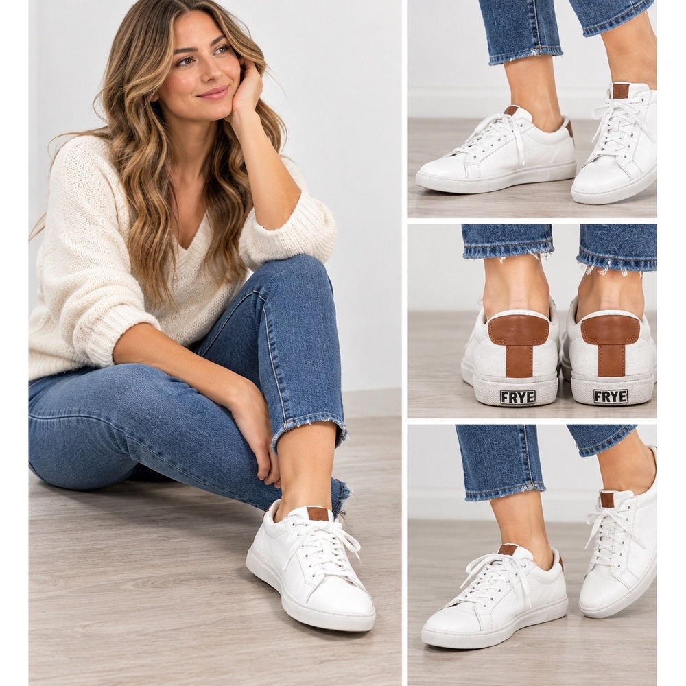 FRYE Gia Low Lace White Leather Sneakers Women's Size 7M Pre Owned